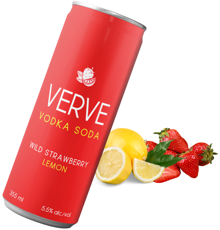 Red can of VERVE Strawberry Lemon vodka soda cocktail drink.